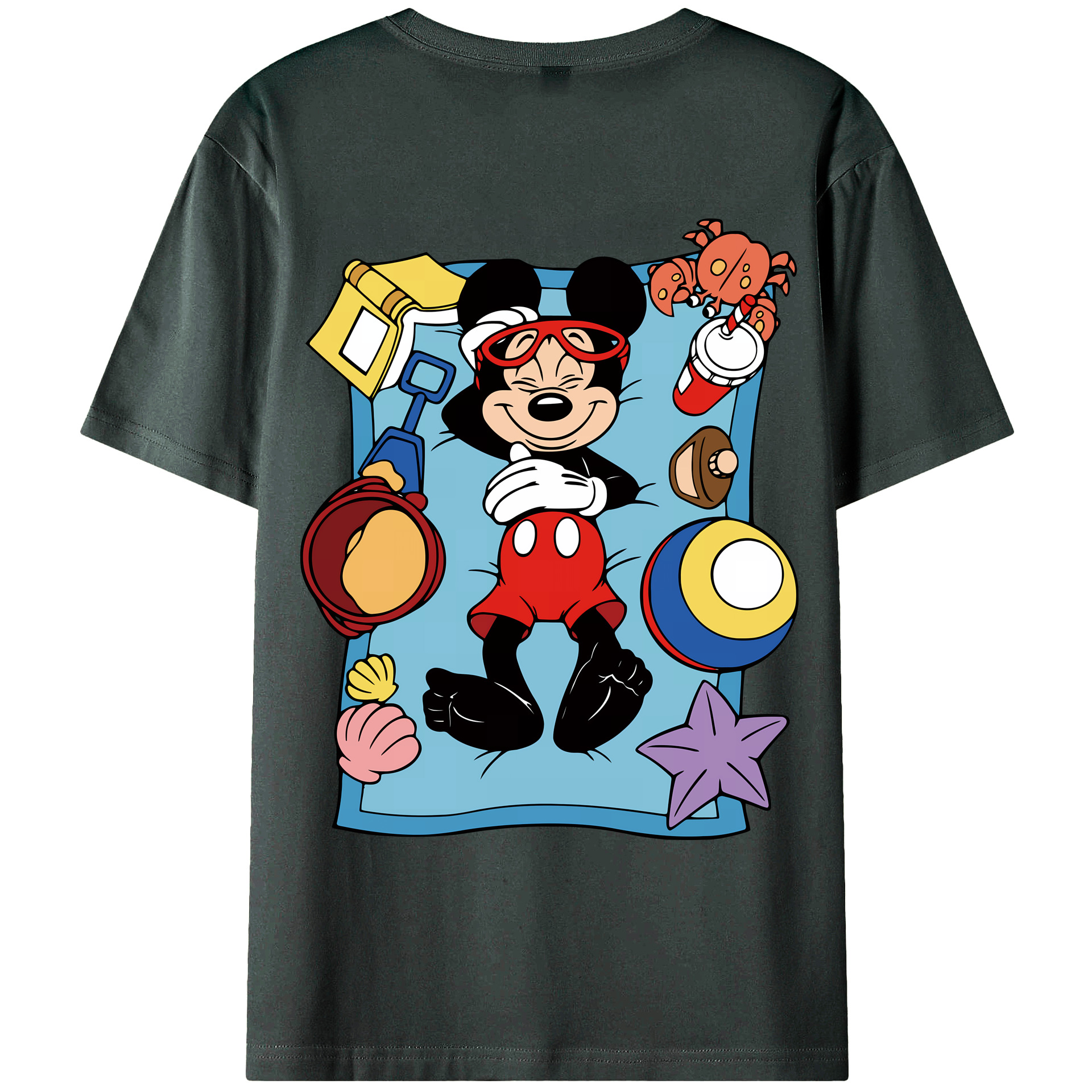 （画像用） ミッキーマウス Mickey Mouse 綿100％ メンズ半袖Tシャツ（バックプリント） 通気性